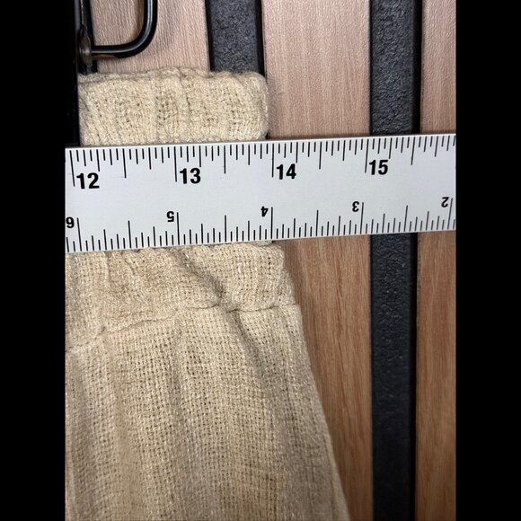 Meo Meli Trousers OS Beige Oatmeal Linen Cotton Paperbag Knit Elastic Waist - Picture 3 of 8